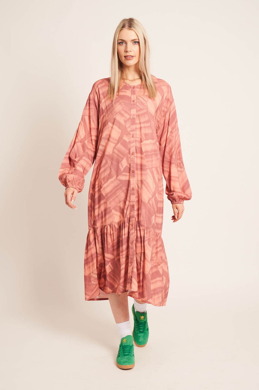 Ecovera Viscose Printed Smock Shirt Dress With Blouson Sleeves