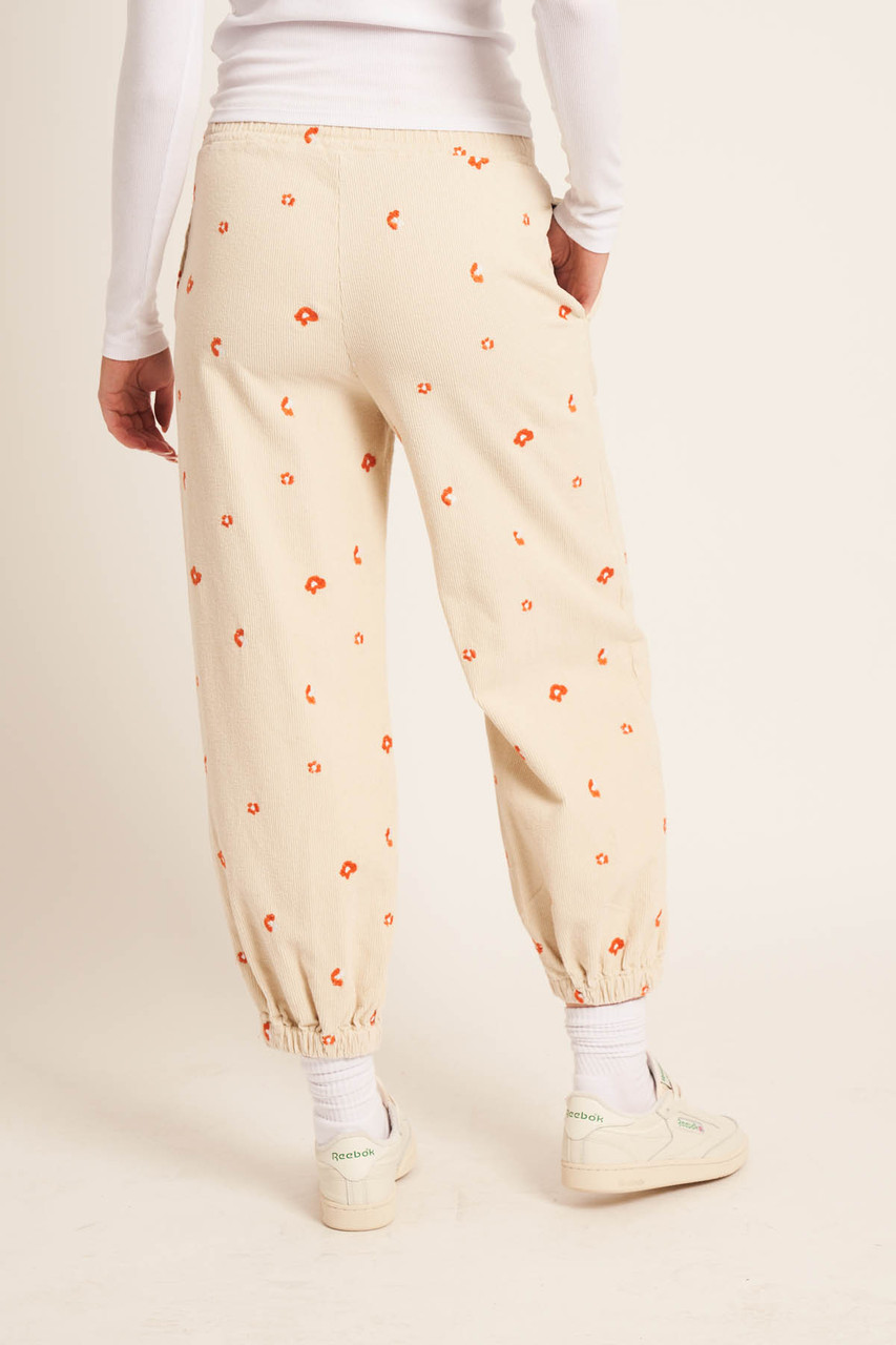 Abstract Embroidery Cotton Corduroy Jogger Trousers