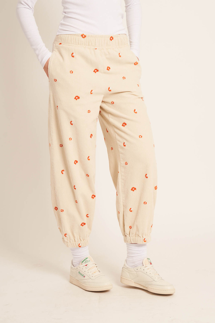 Abstract Embroidery Cotton Corduroy Jogger Trousers