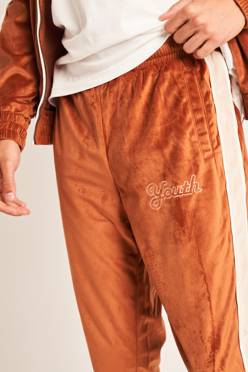 Velour Track Pant With Contrast Stripe And Youth Embroidery 