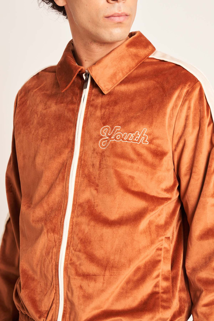 Velour Sports Jacket With Contrast Stripe And Youth Embroider