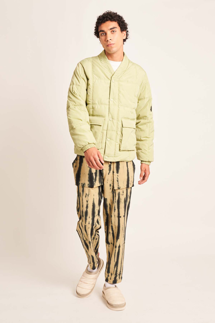 Green Ezekiel Puffer Jacket With Baseball Collar In Square Quilt