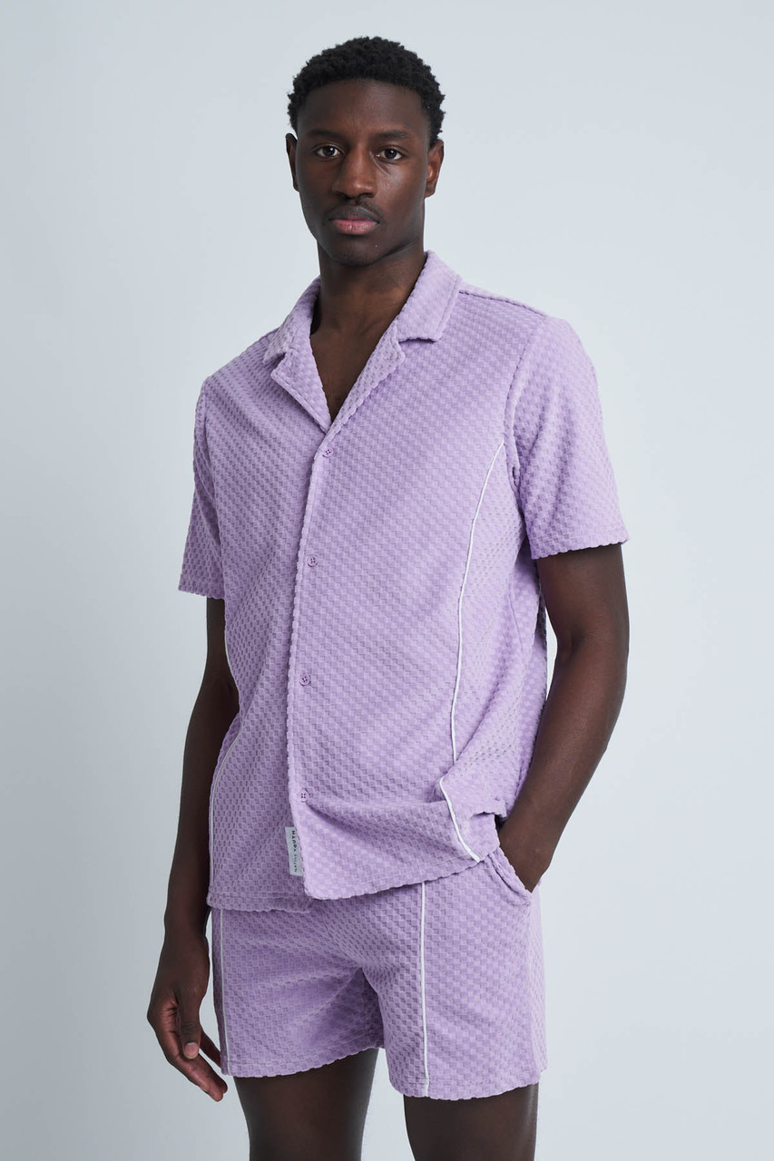 Purple Relaxed Fit SS Jacquard Check Toweling Shirt 