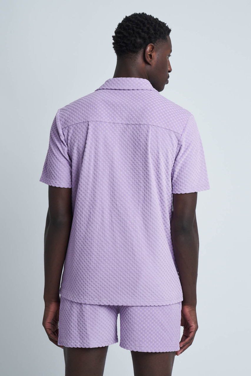 Purple Relaxed Fit SS Jacquard Check Toweling Shirt 