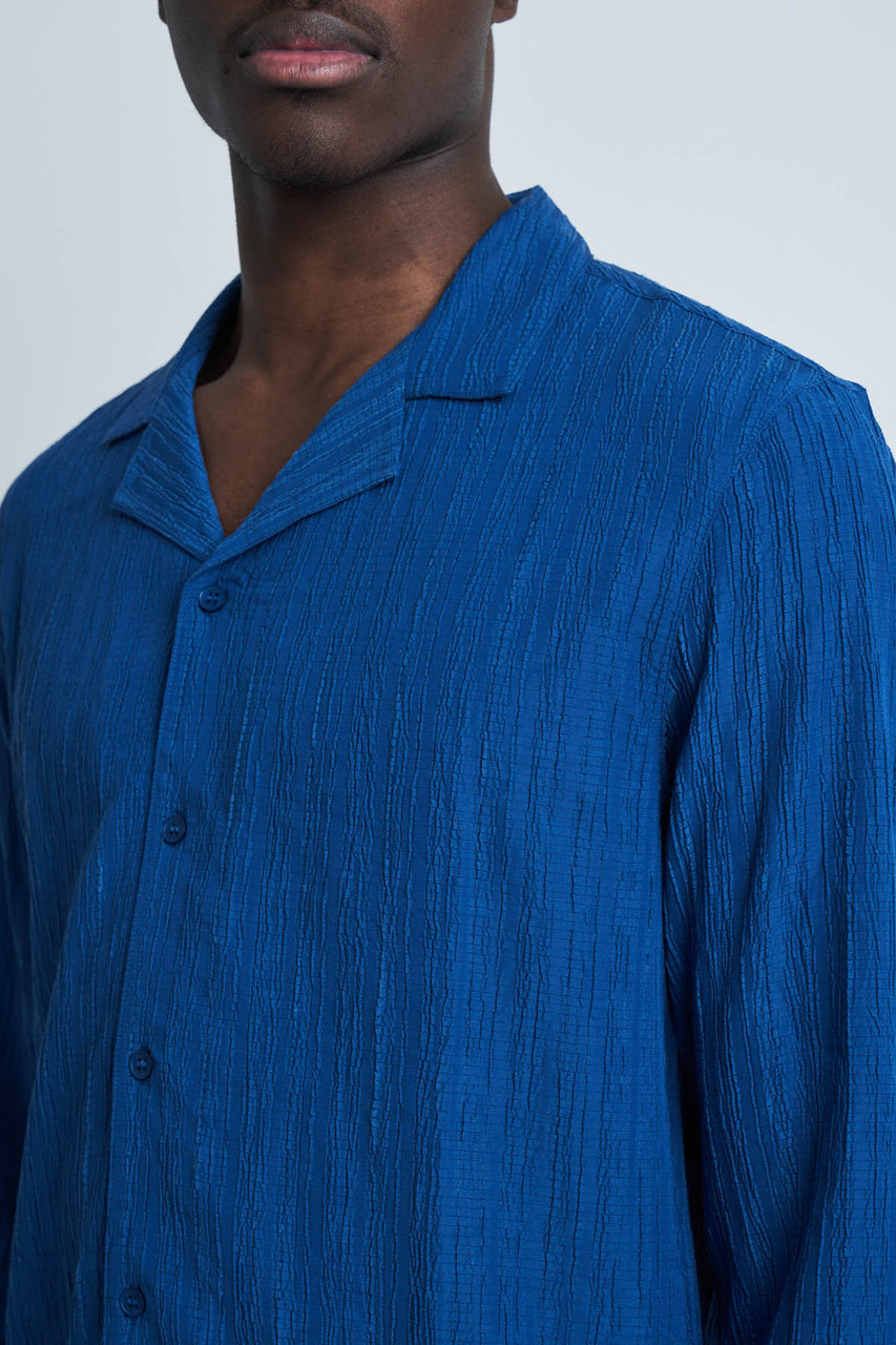 Blue Crinkle Stripe LS Shirt 