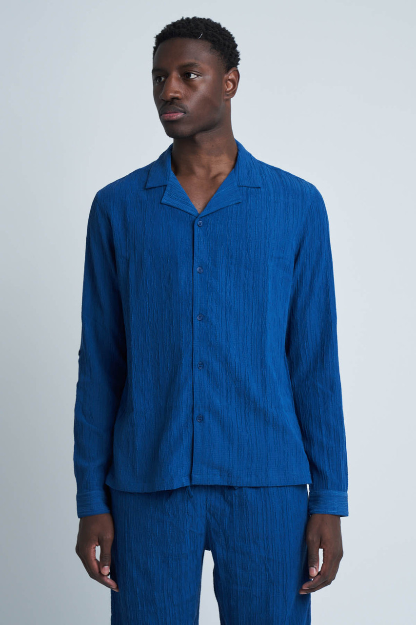 Blue Crinkle Stripe LS Shirt 