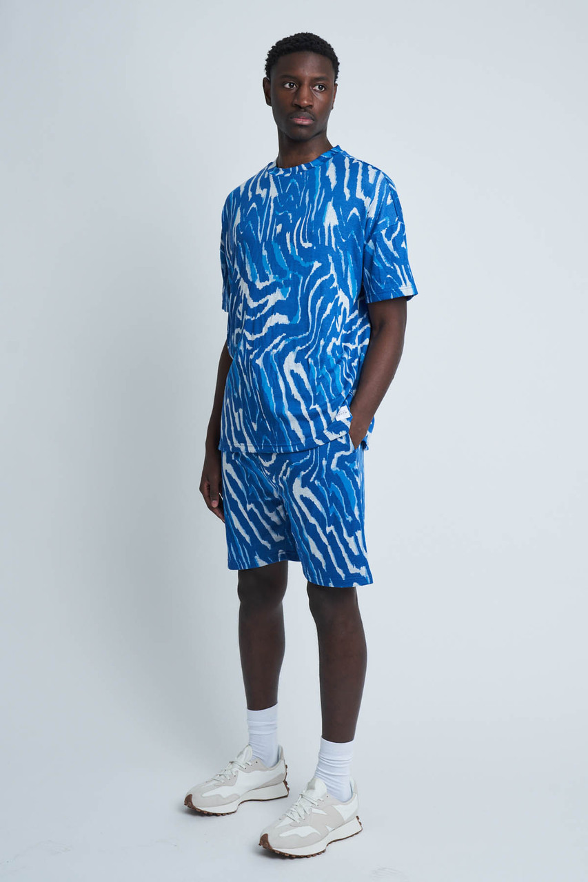 Blue Jacquard Jersey Mid Length Short