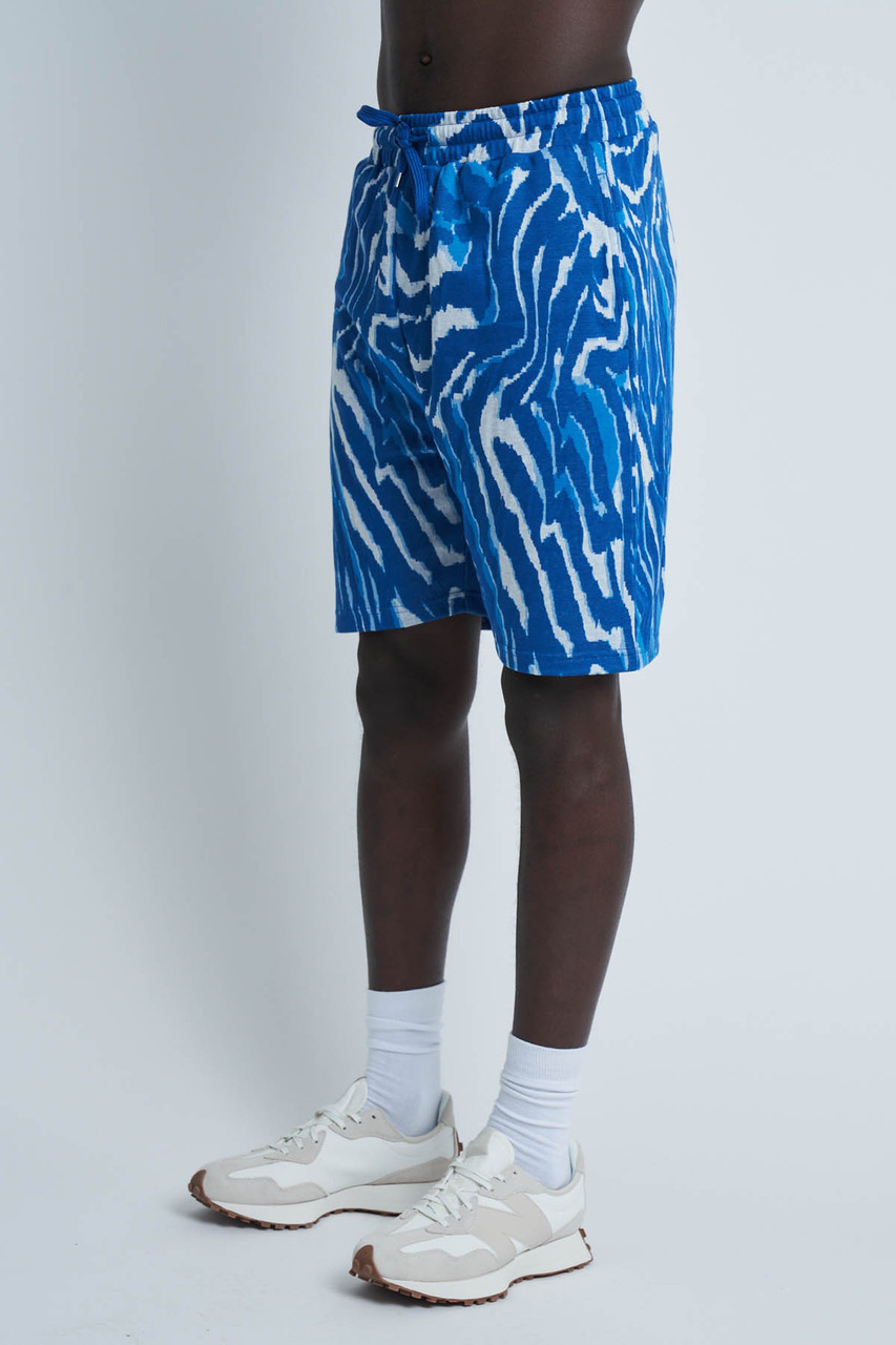 Blue Jacquard Jersey Mid Length Short