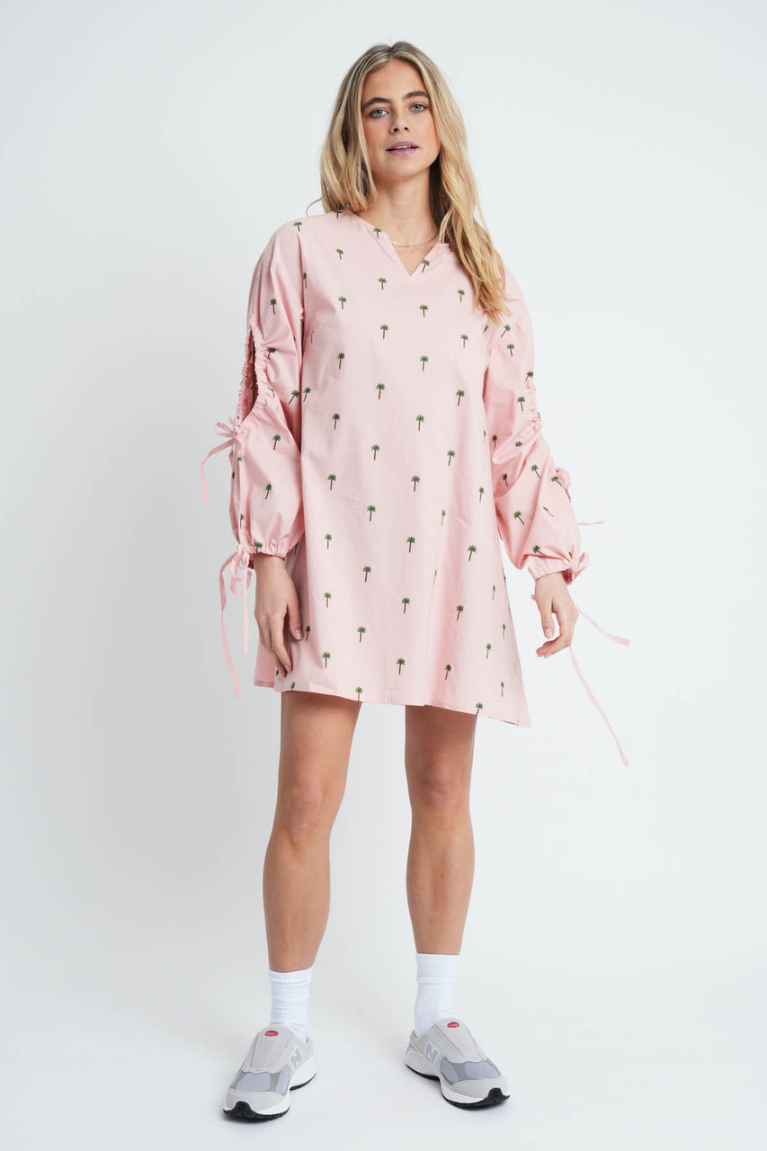 Embroidered Cotton Poplin Mini Dress With Cut-Out And Tie Detailing 