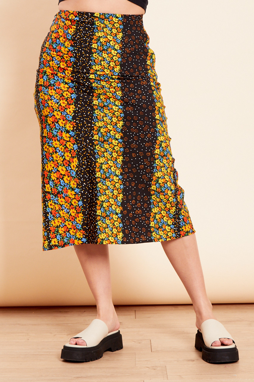 Orange Multi Bias Cut Midi Skirt