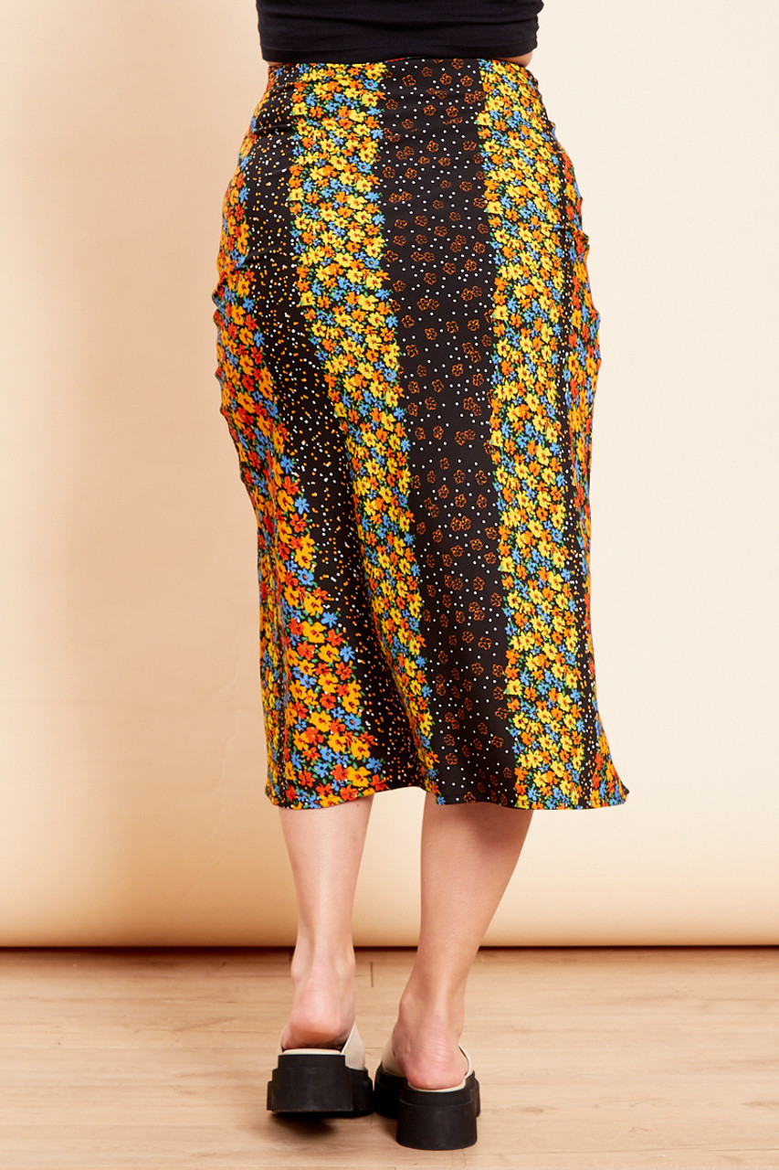 Orange Multi Bias Cut Midi Skirt