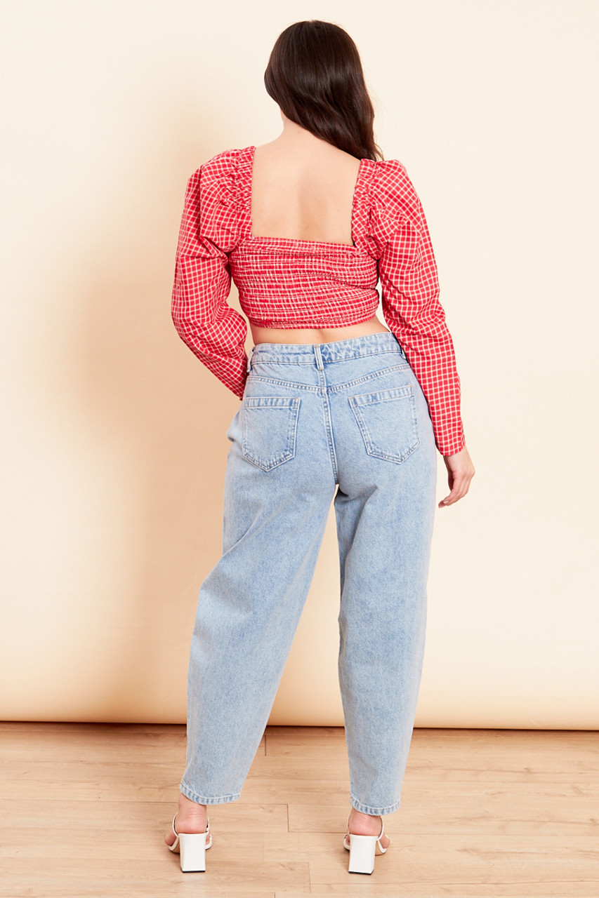 Red Long Sleeve Crop Top 