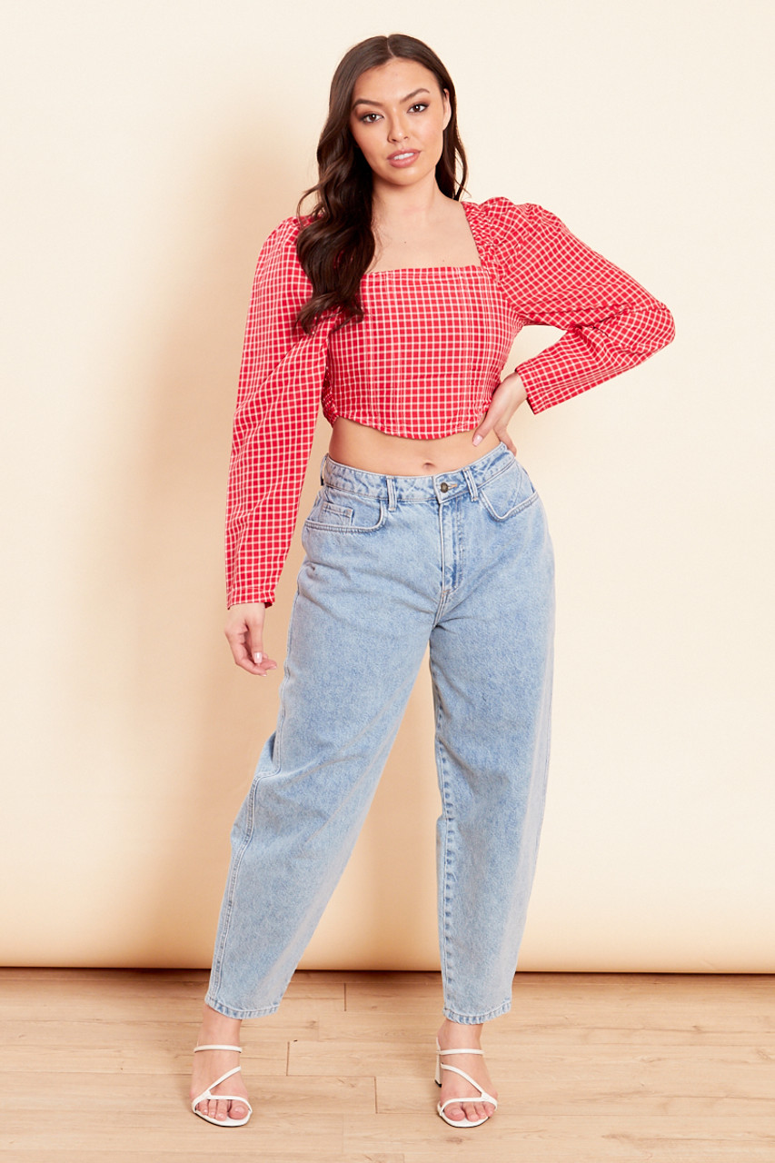 Red Long Sleeve Crop Top 