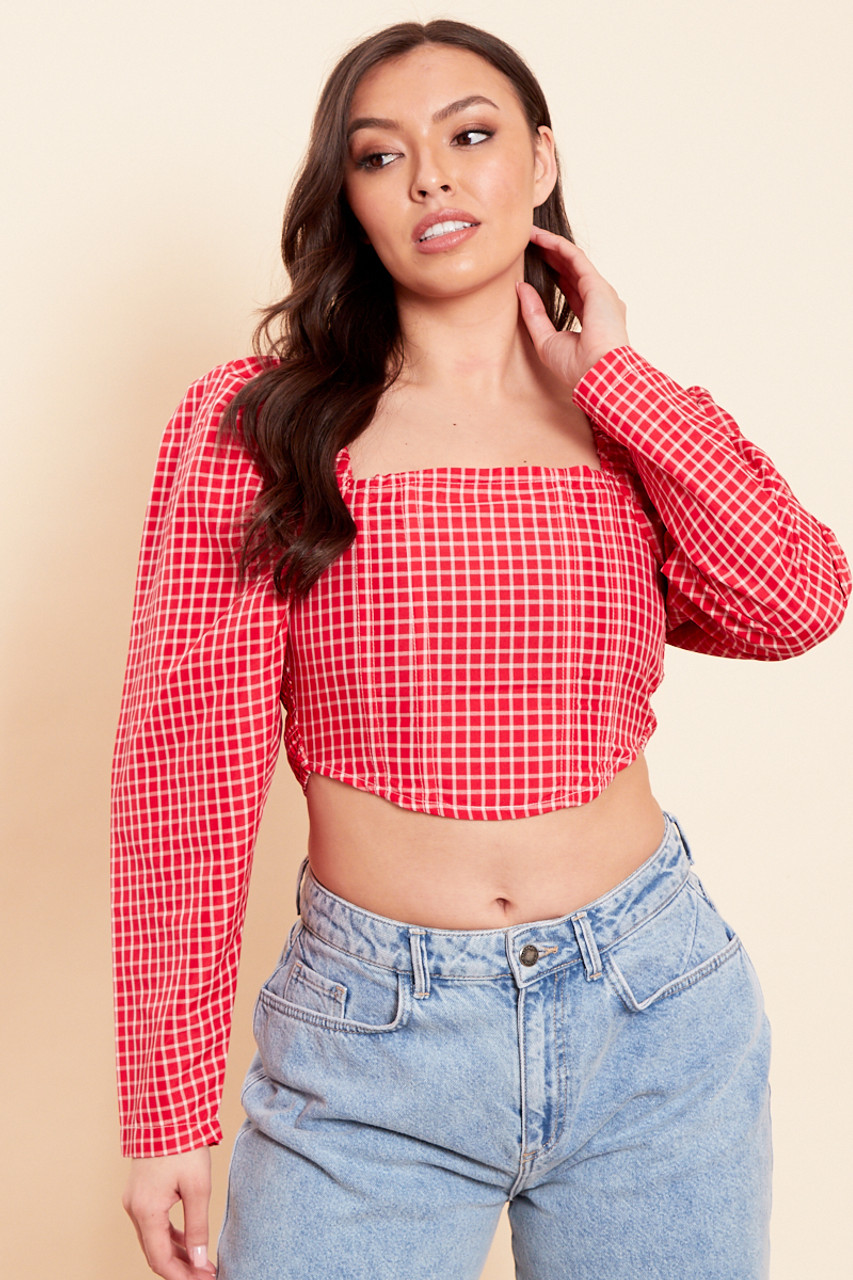 Red Long Sleeve Crop Top 