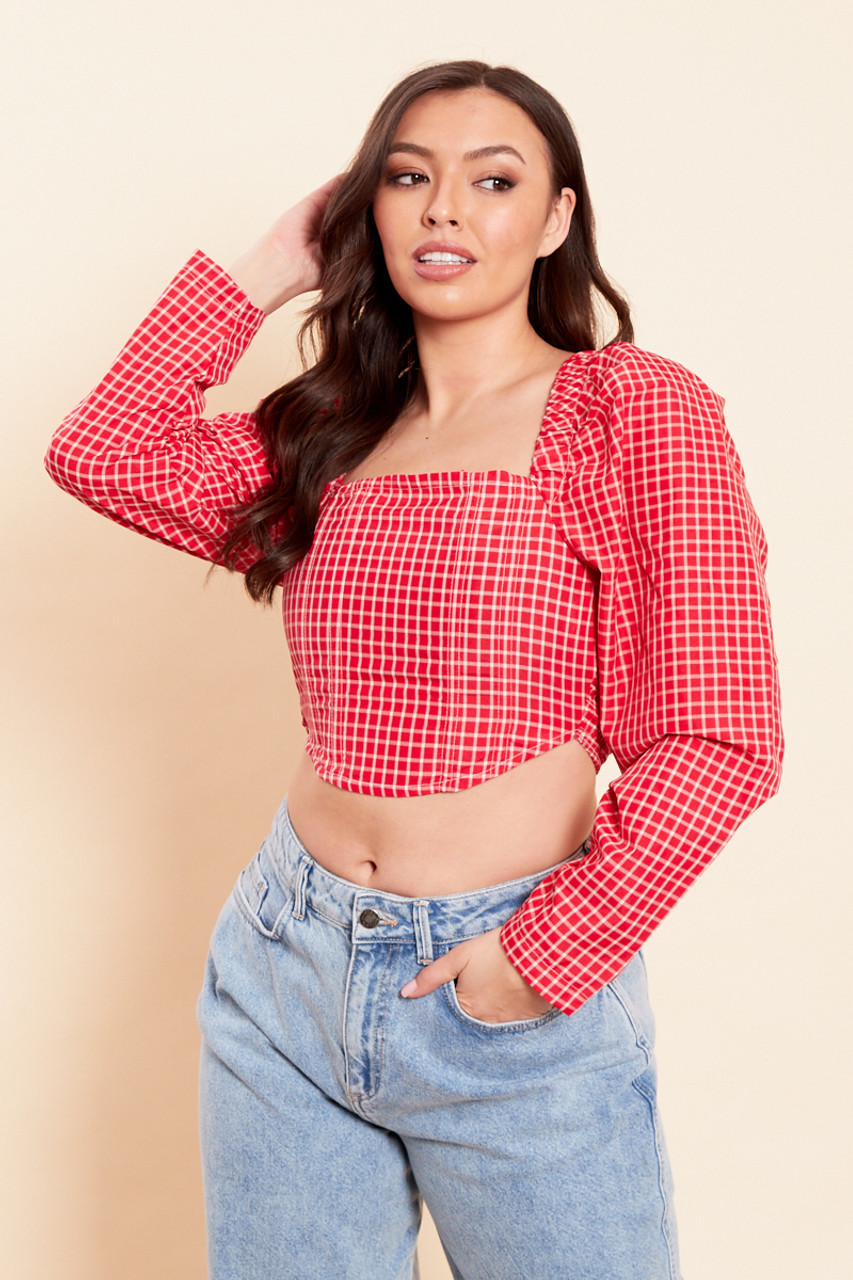 Red Long Sleeve Crop Top 