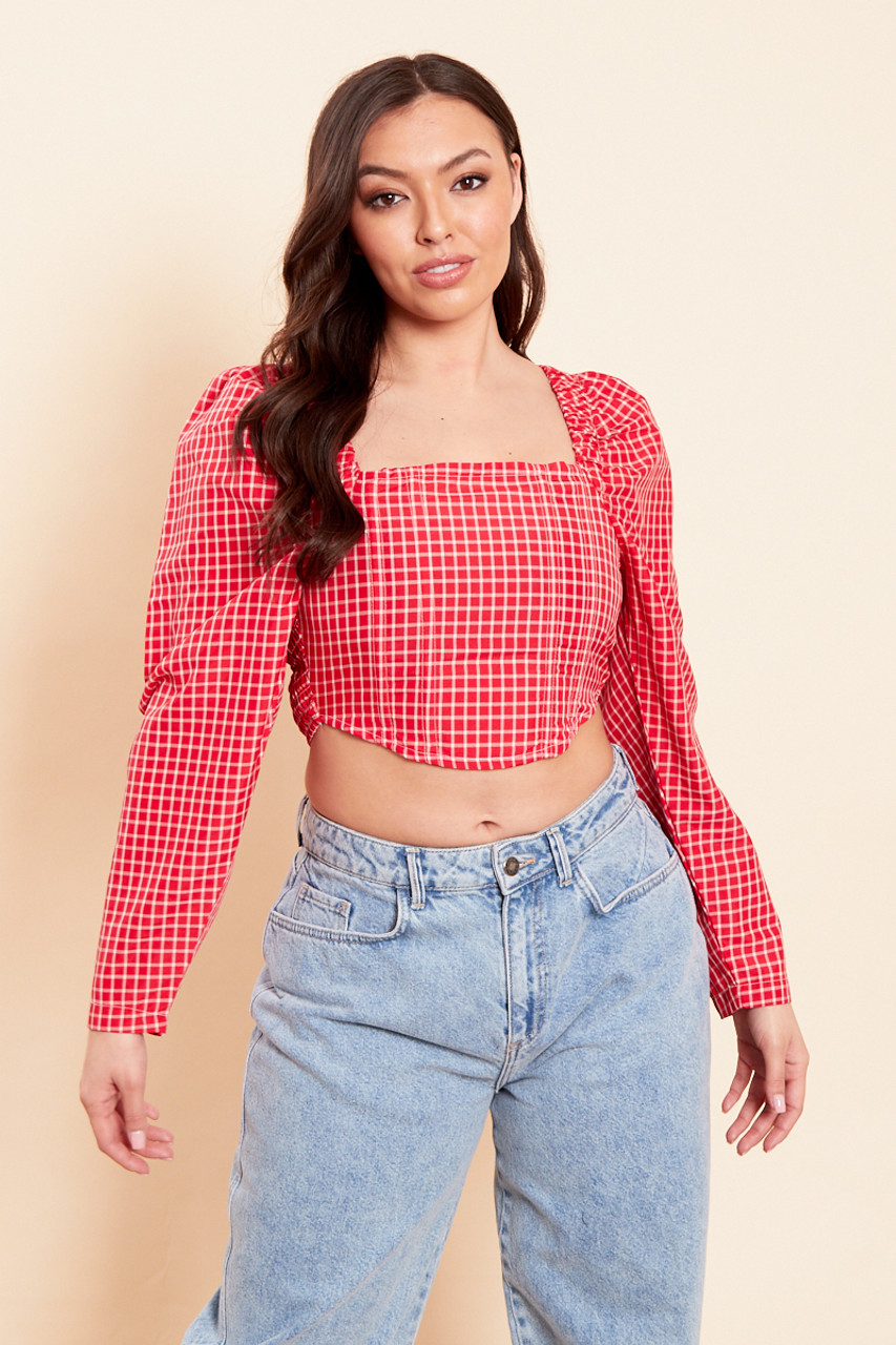 Red Long Sleeve Crop Top 