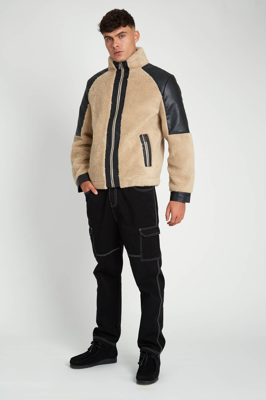Blake Sherpa Jacket With Vegan Leather Trim