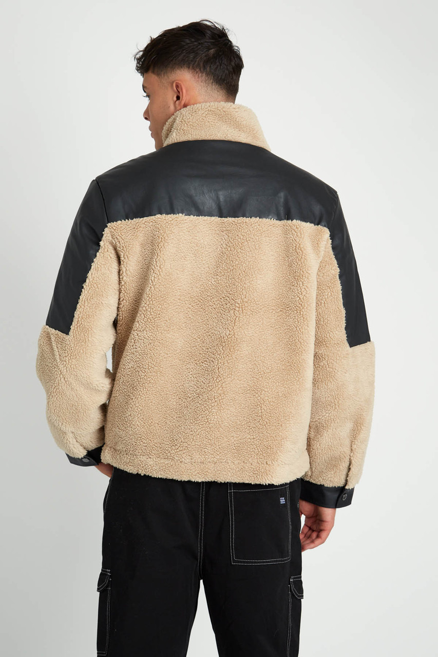 Blake Sherpa Jacket With Vegan Leather Trim