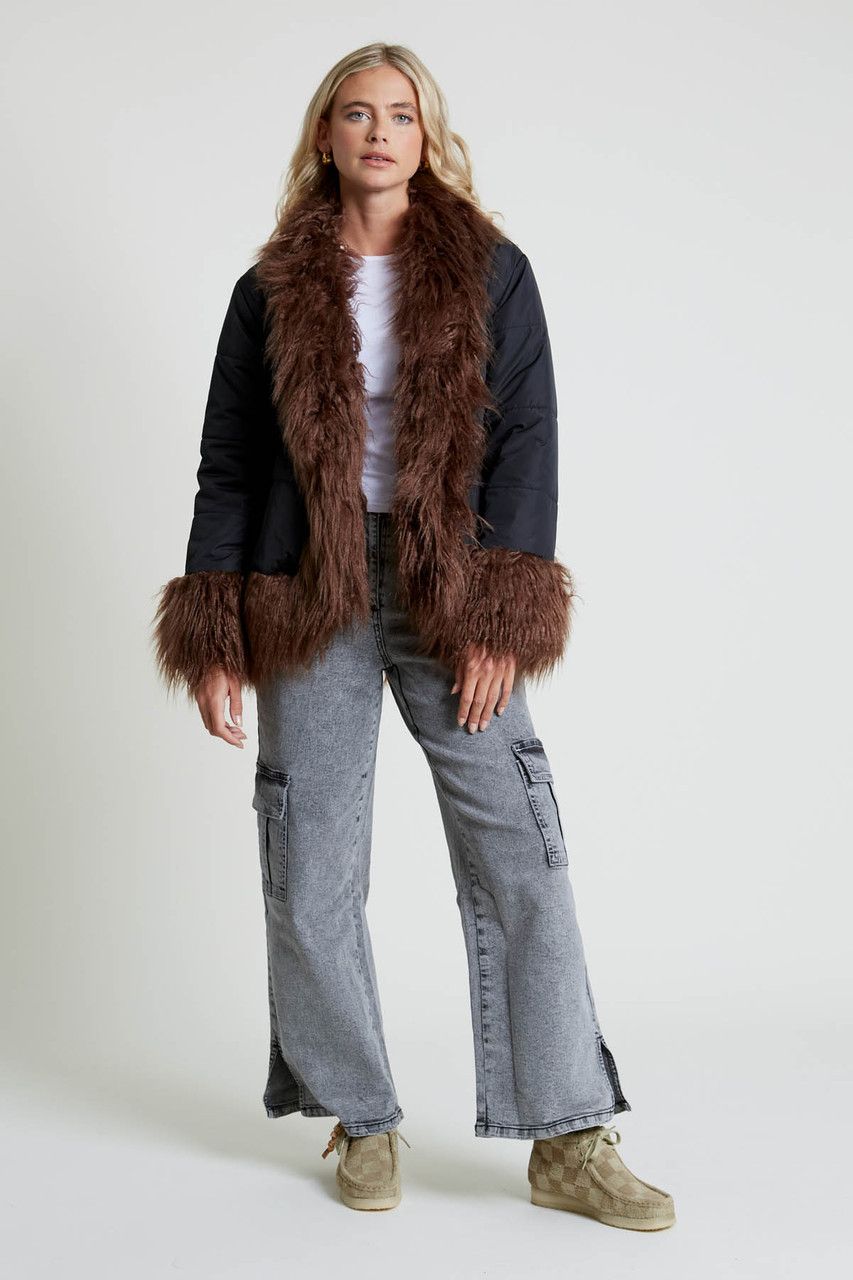 Beatri Cocoon Puffer With Faux Fur Trim