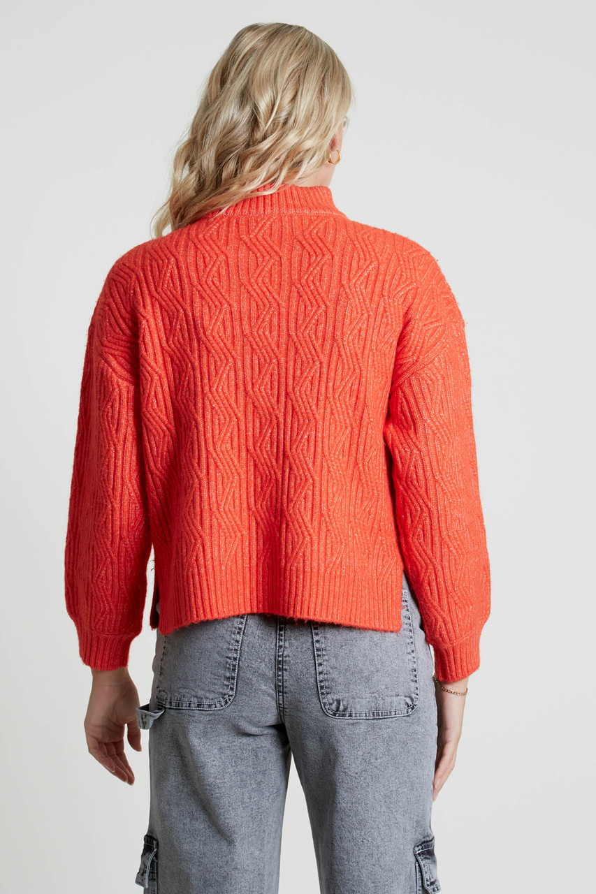 Opia 1/4 Zip Cable Knit Jumper With Dropped Shoulder