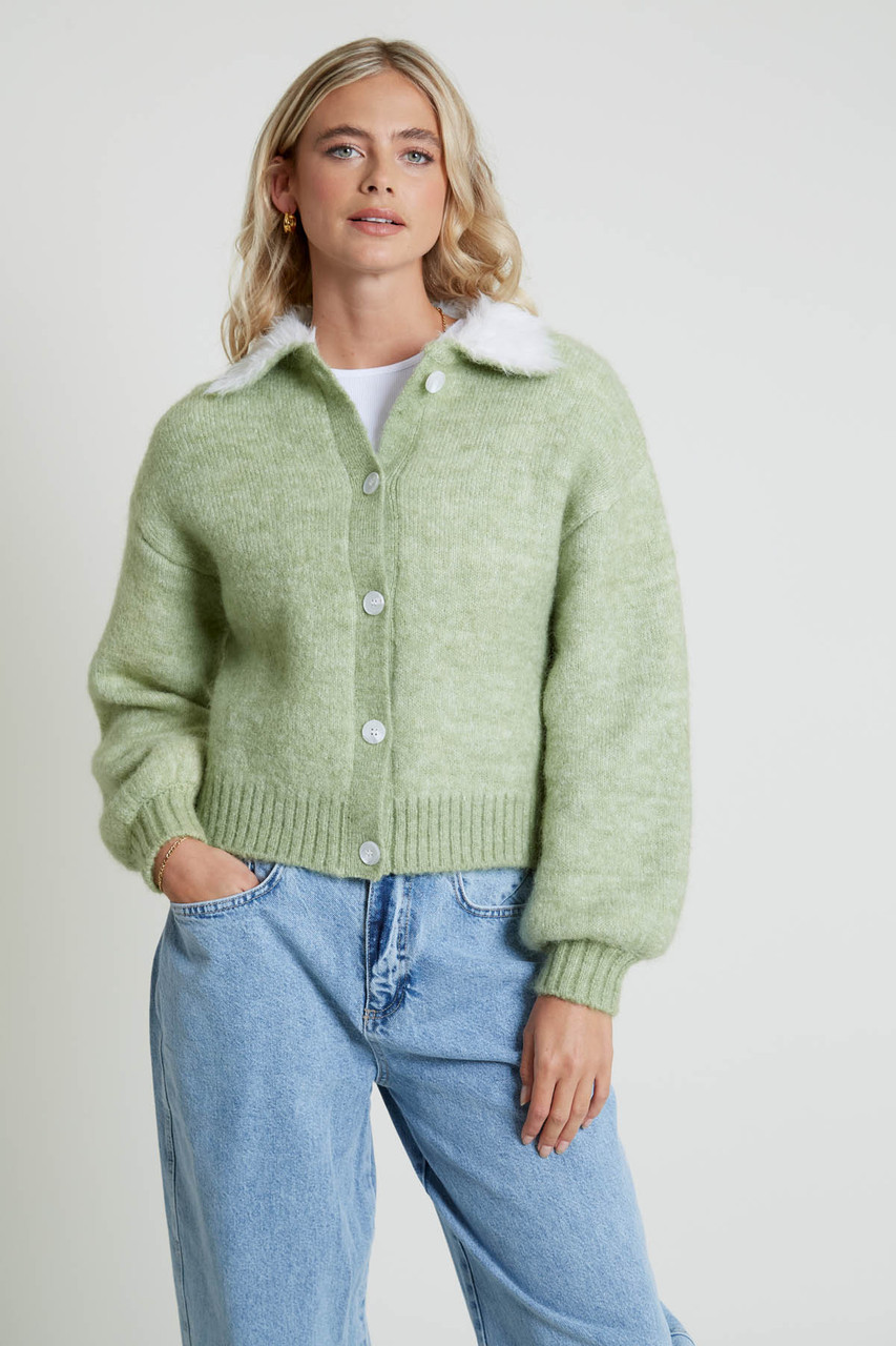 Furti Knitted Cardigan With Contrast Fluffy Collar