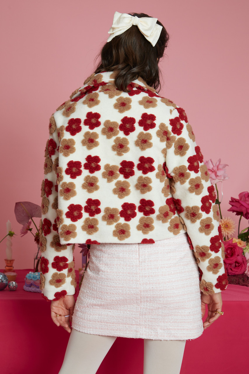 Cropped Finish  Applique Floral Cropped Boxy Jacket