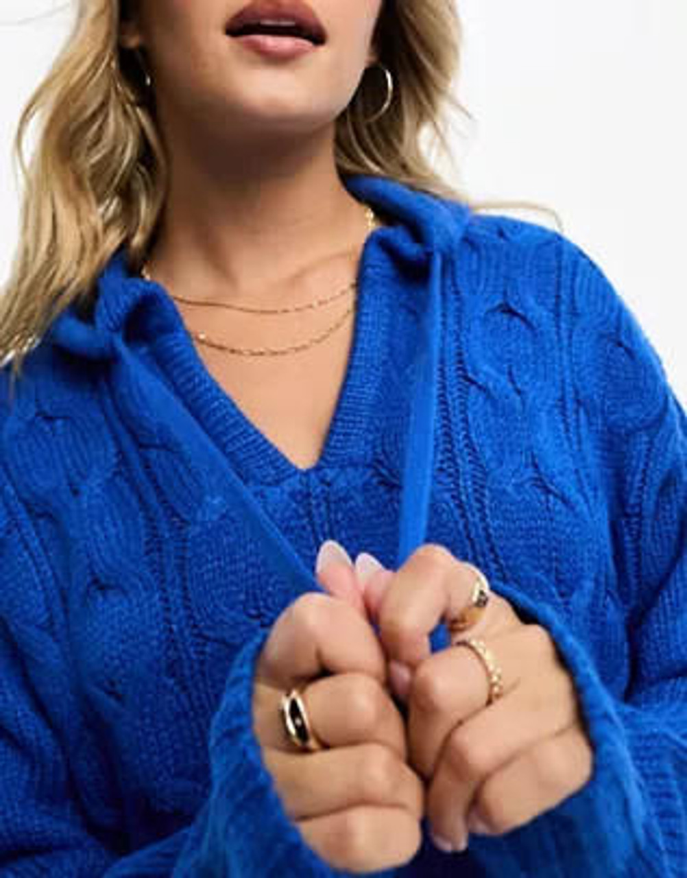 Wednesday's Girl Cobalt Blue Cable Knit Hooded Jumper with Tie Detail 