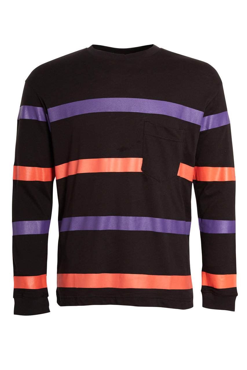 Black Multi Colour Stripe Long Sleeve T-Shirt