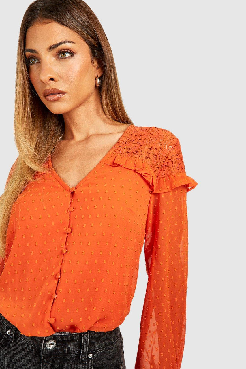 Dobby Lace  Blouse Rust