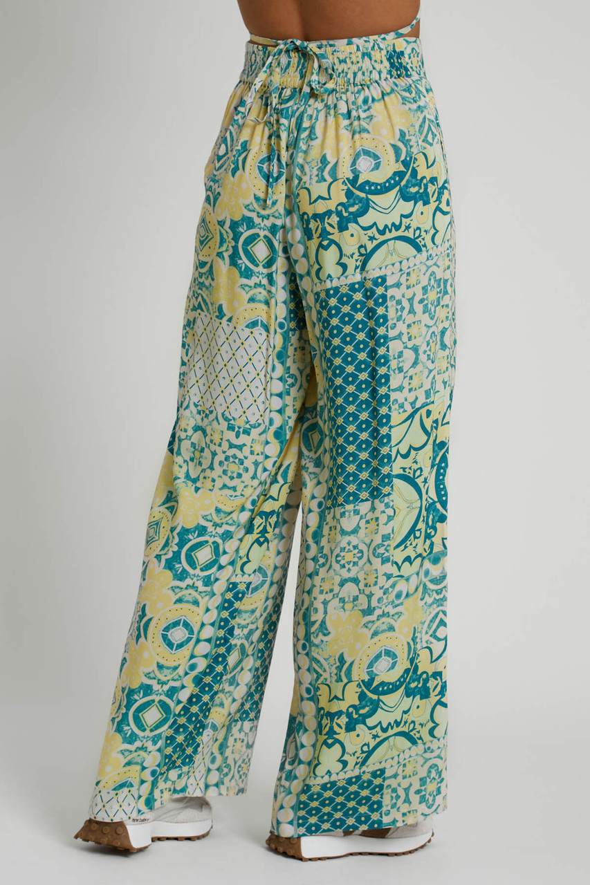 Tile Printed Ecovero Viscose Wide Leg Trousers