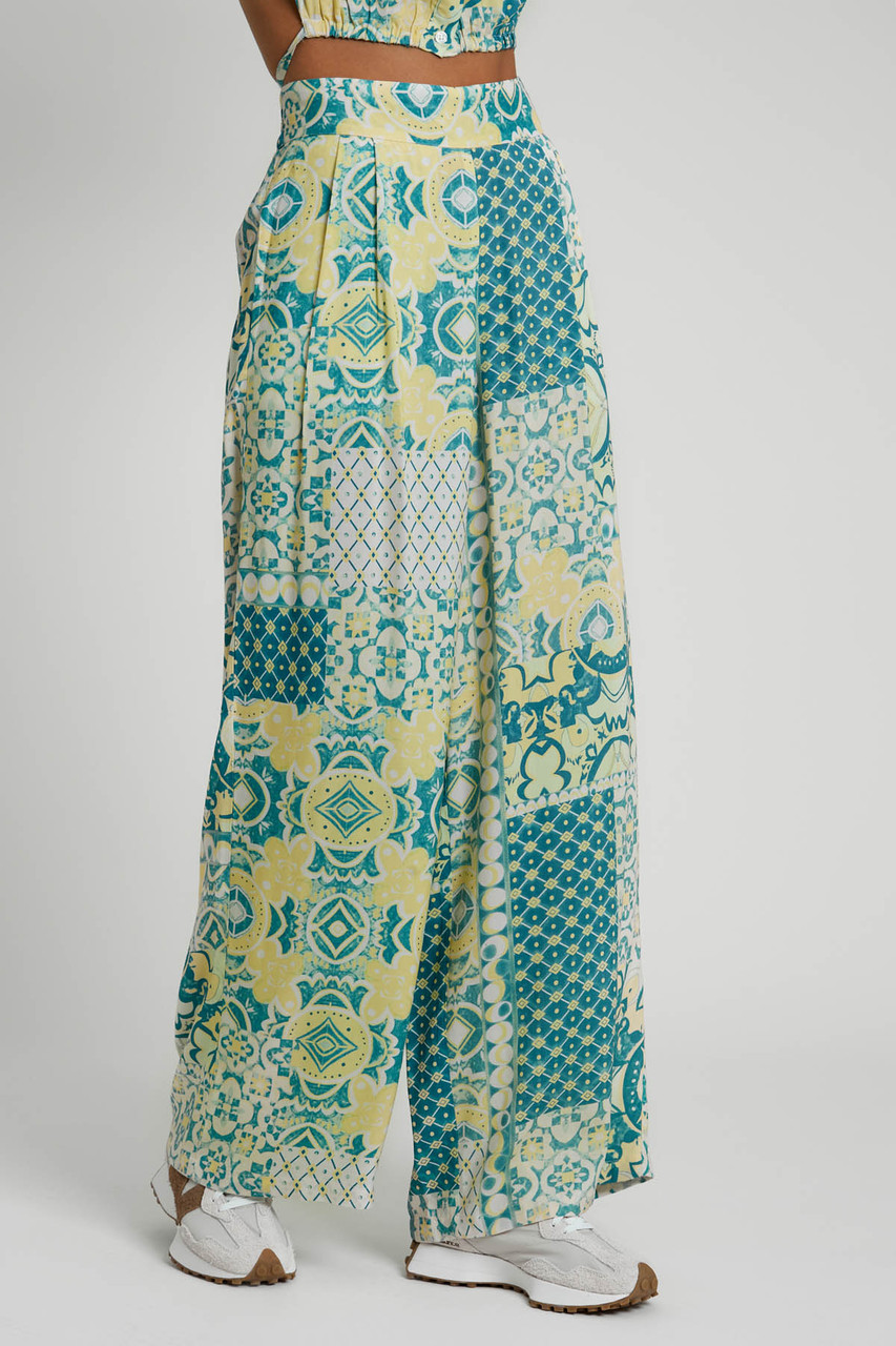 Tile Printed Ecovero Viscose Wide Leg Trousers