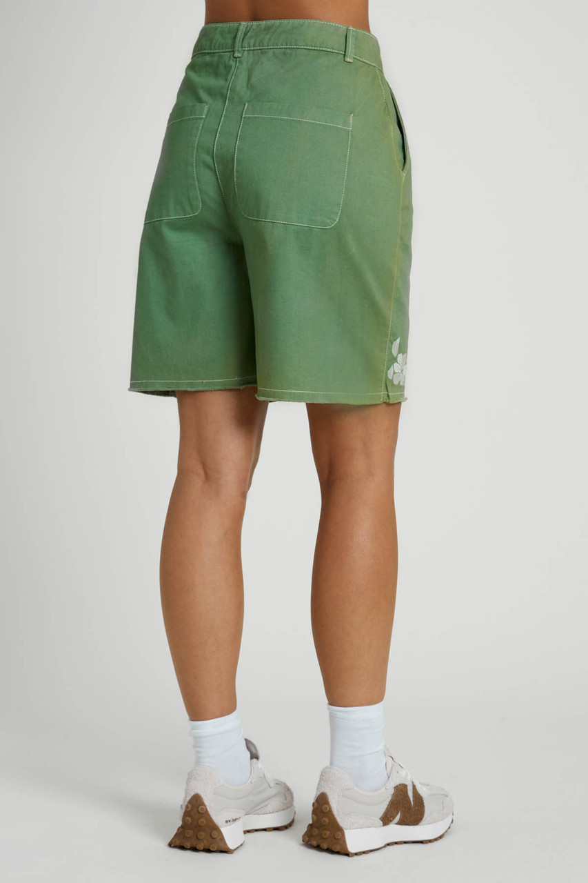 COTTON TWILL CARGO SHORTS WITH FLORAL EMBROIDERY