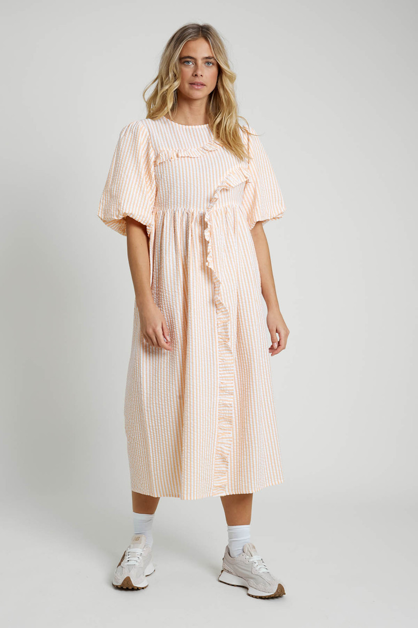 Texture Cotton Stripe Dress with Frill