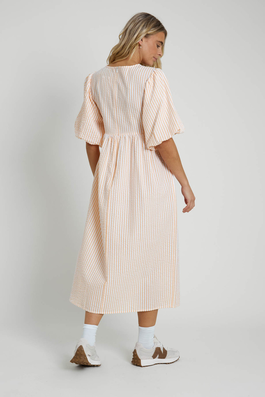 Texture Cotton Stripe Dress with Frill