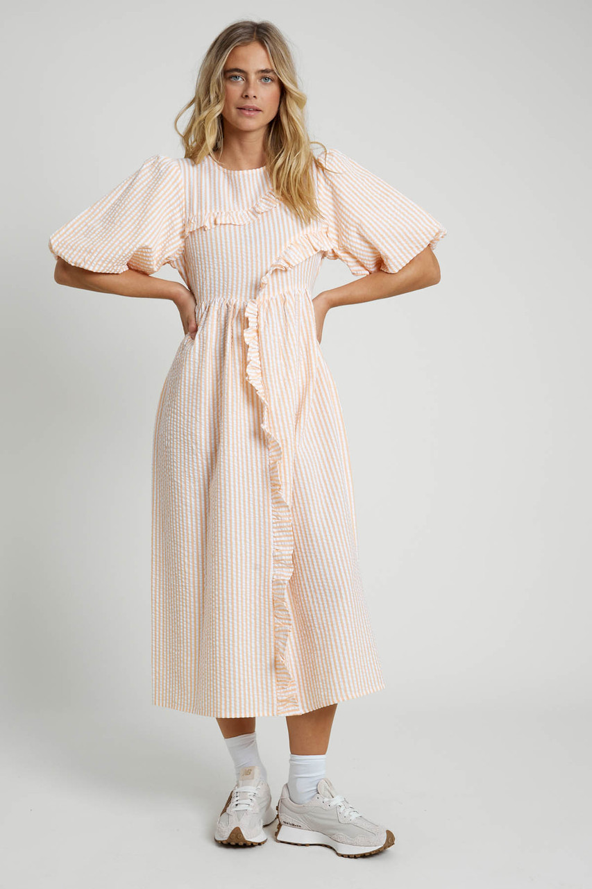 Texture Cotton Stripe Dress with Frill