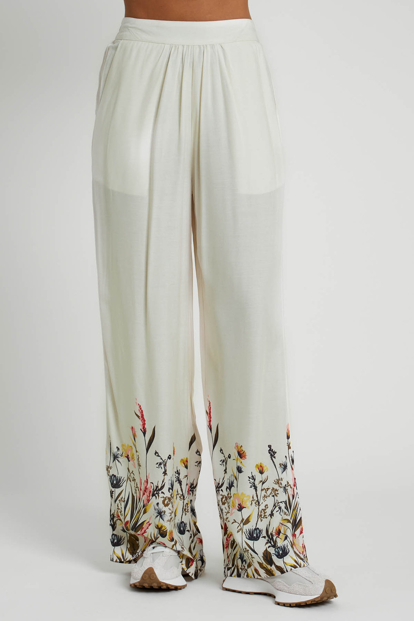 Floral Boarder Print Wide Leg Trousers