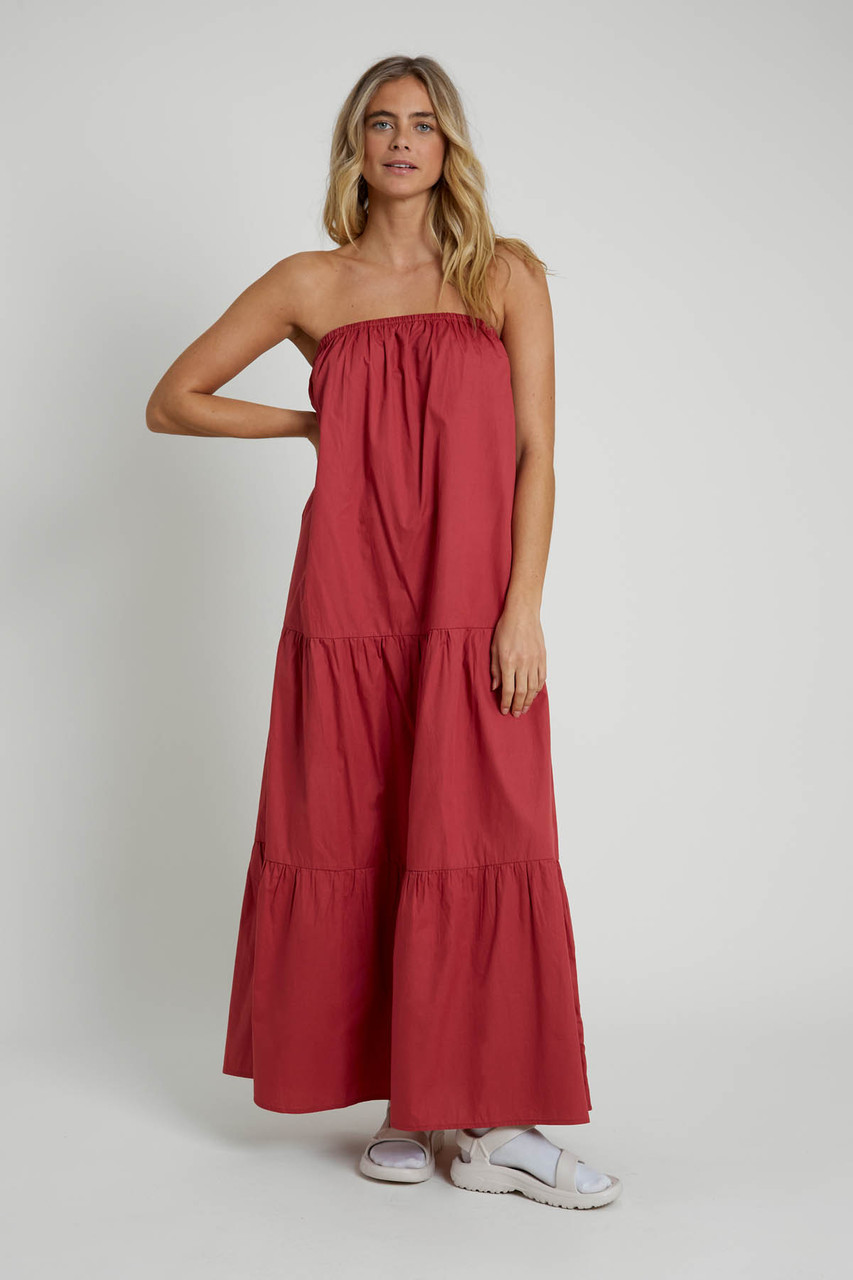 Bandeau Tiered Maxi Dress Gathering Detail