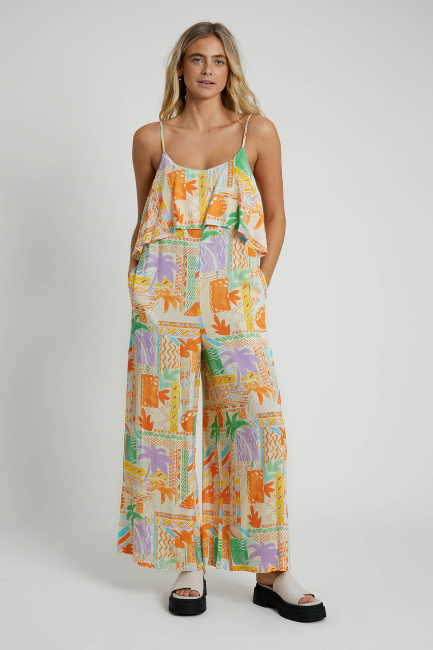 Beach Printed Ecovero Visco Jumpsuit with Ruffle Detail