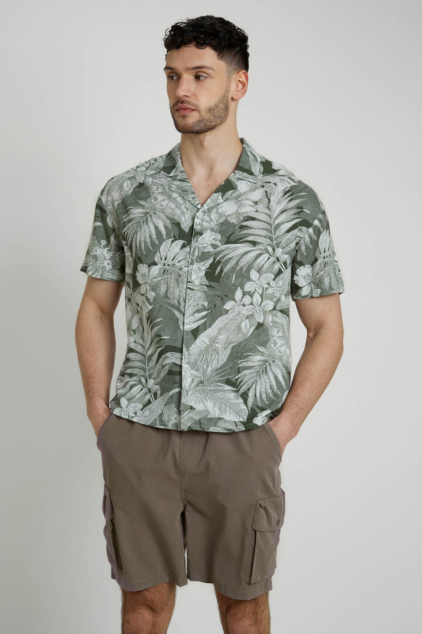 Botanical Printed Viscose Boxy Fit Short Sleeve Shirt