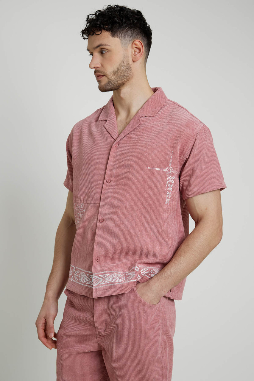 Boxy Fit Corduroy Shirt with Embroidery
