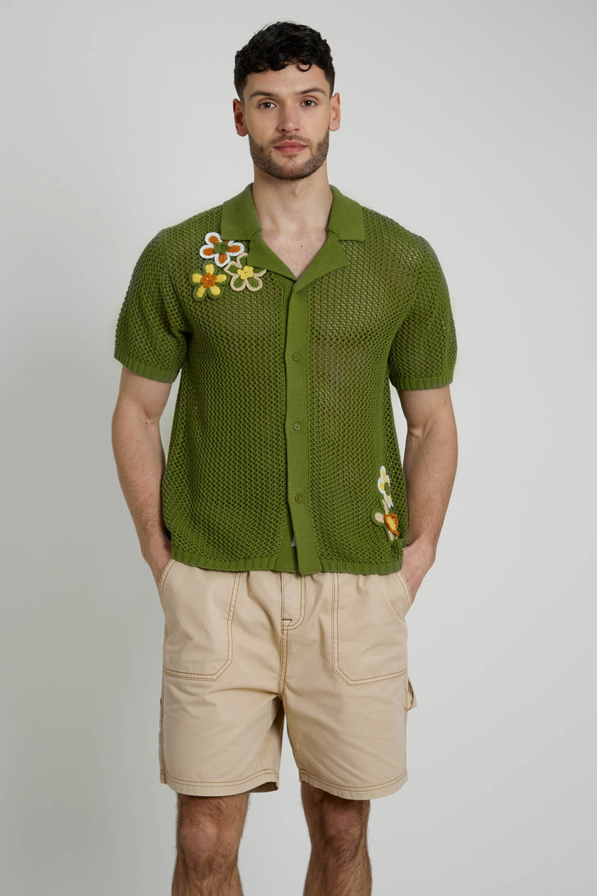Cotton Knitted Shirt with Floral Applique