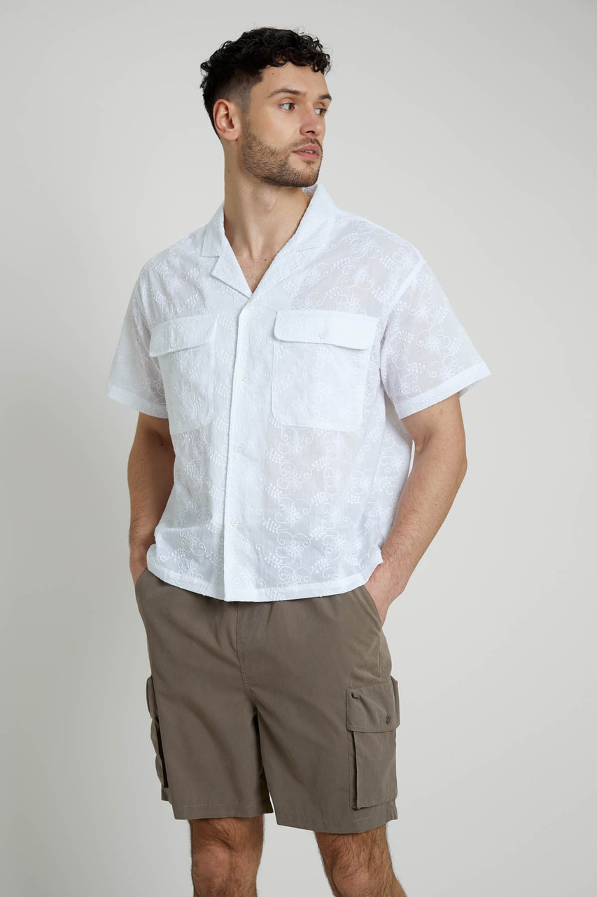 Lace Jacquard Boxy Fit Shirt with Chest Pockets