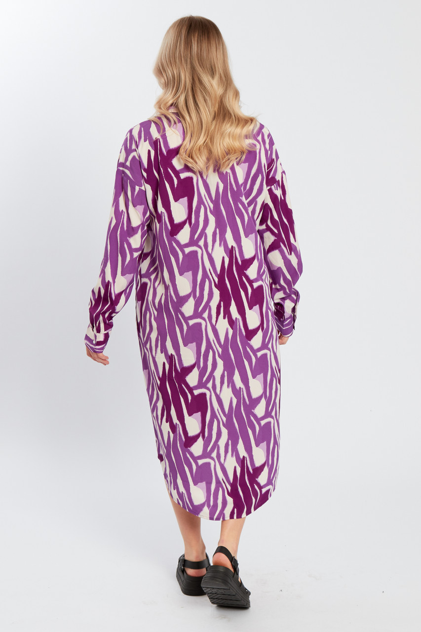 Purple Zebra Print Midi Shirt Dress in Woven
