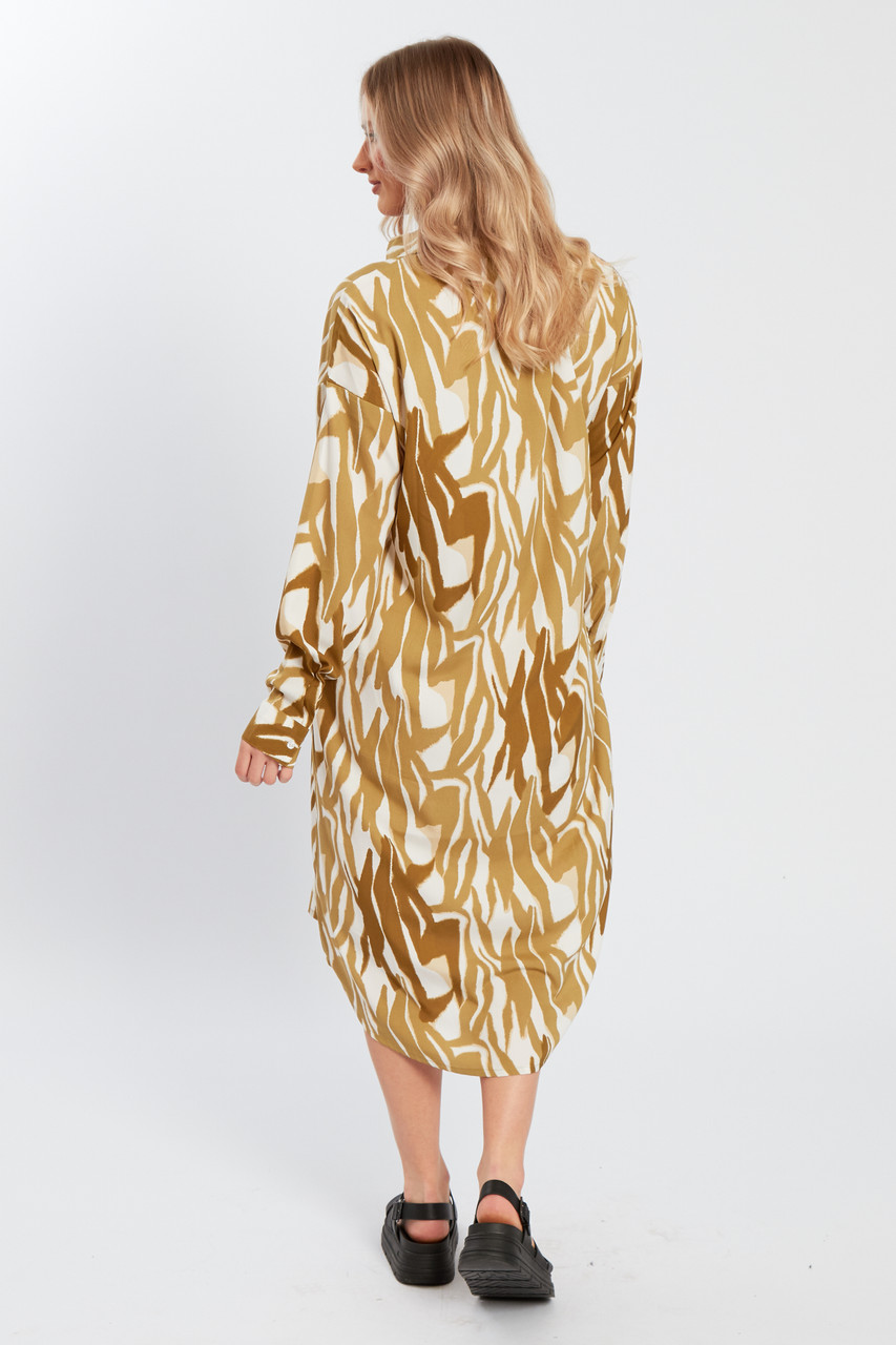 Khaki Zebra Print Midi Shirt Dress in Woven