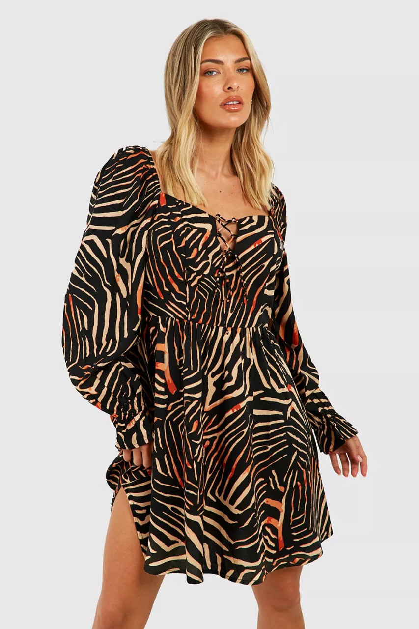 Animal Print Smock Dress with square Neck