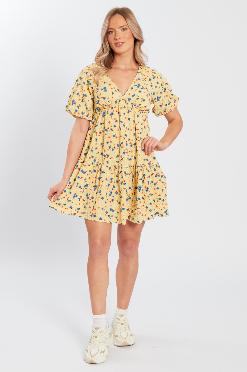 Floral Mini Dress With Raglan Puff Sleeve