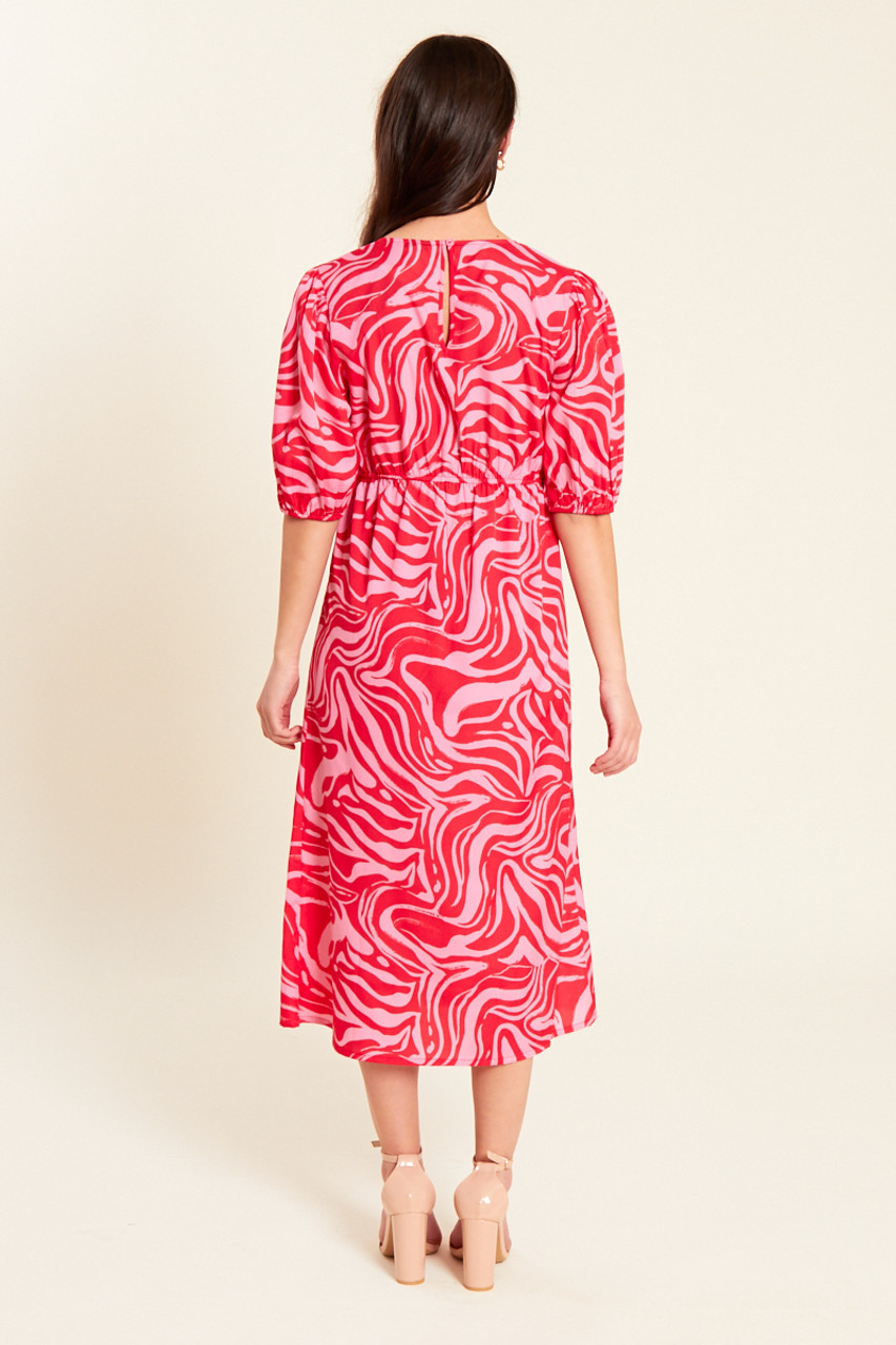 Red/Pink Tie Detail Split Detail Midi Dress