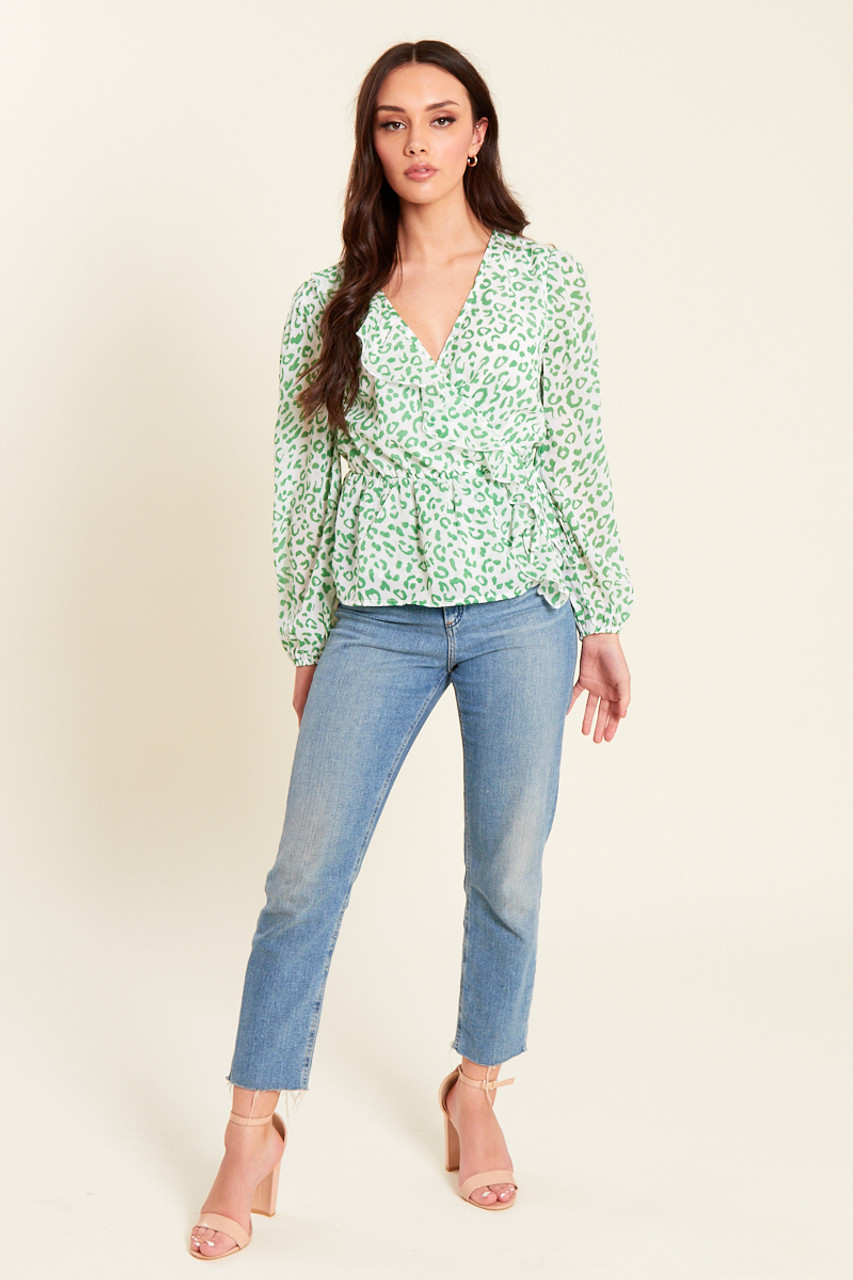 Long Sleeve Frill Blouse In Green