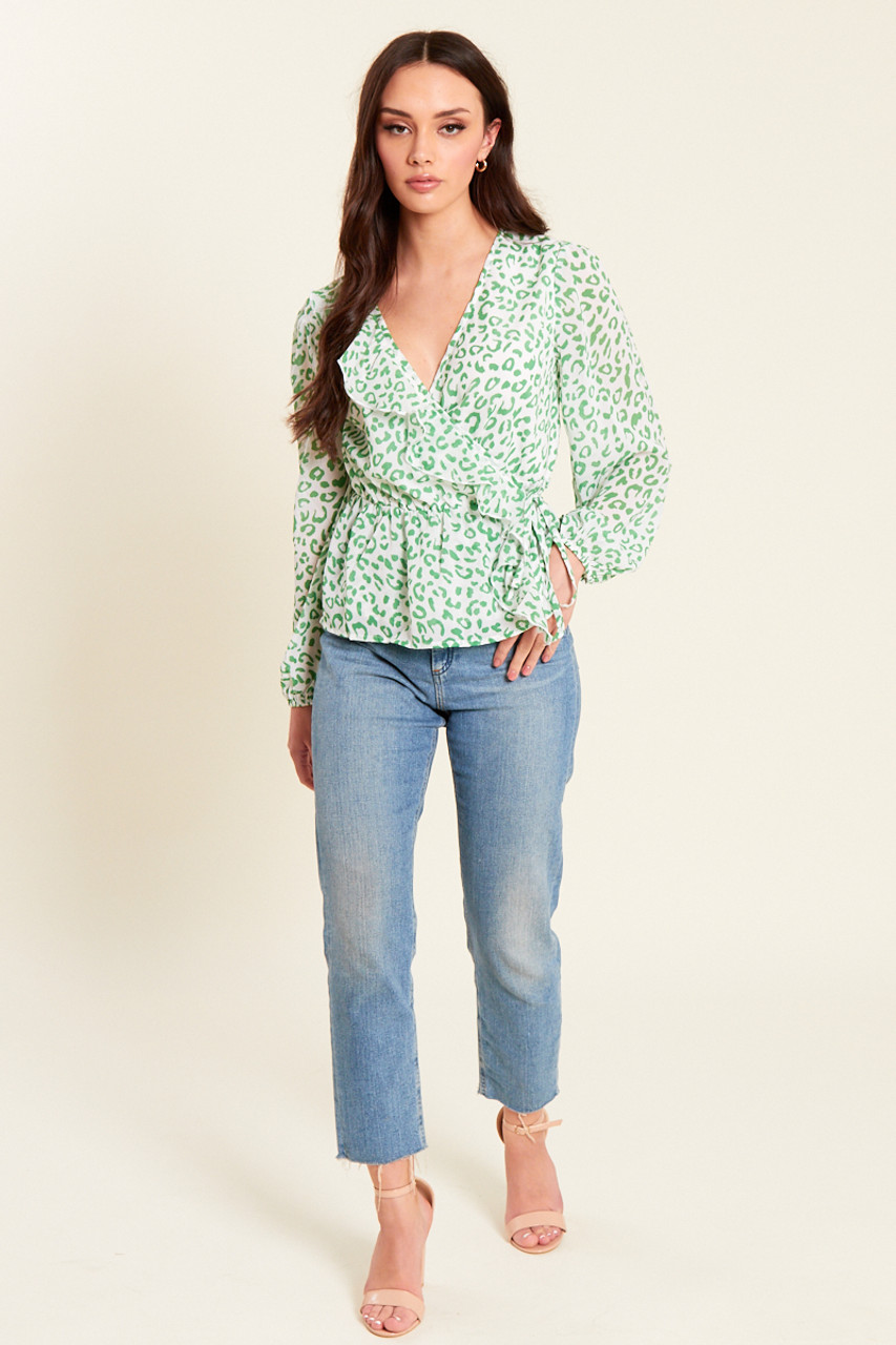 Long Sleeve Frill Blouse In Green
