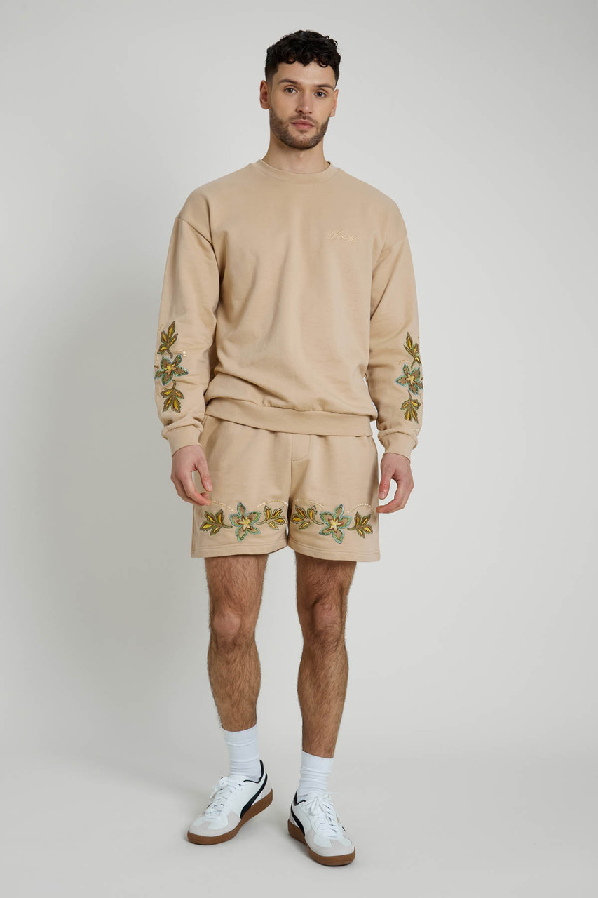 Floral Embroidered Jersey Short